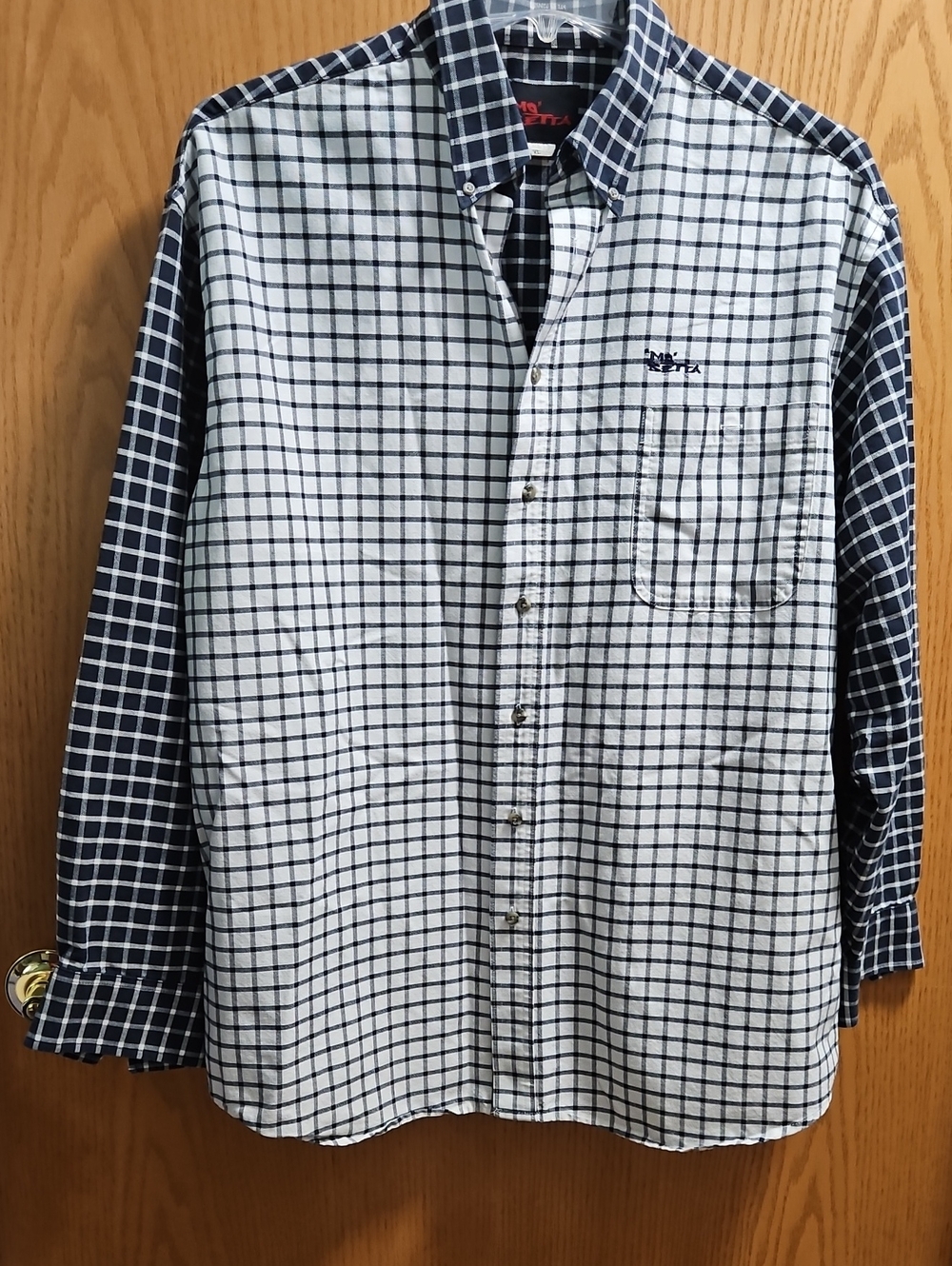 MO BETTA Men's Navy and White Check Button-Down Shirt